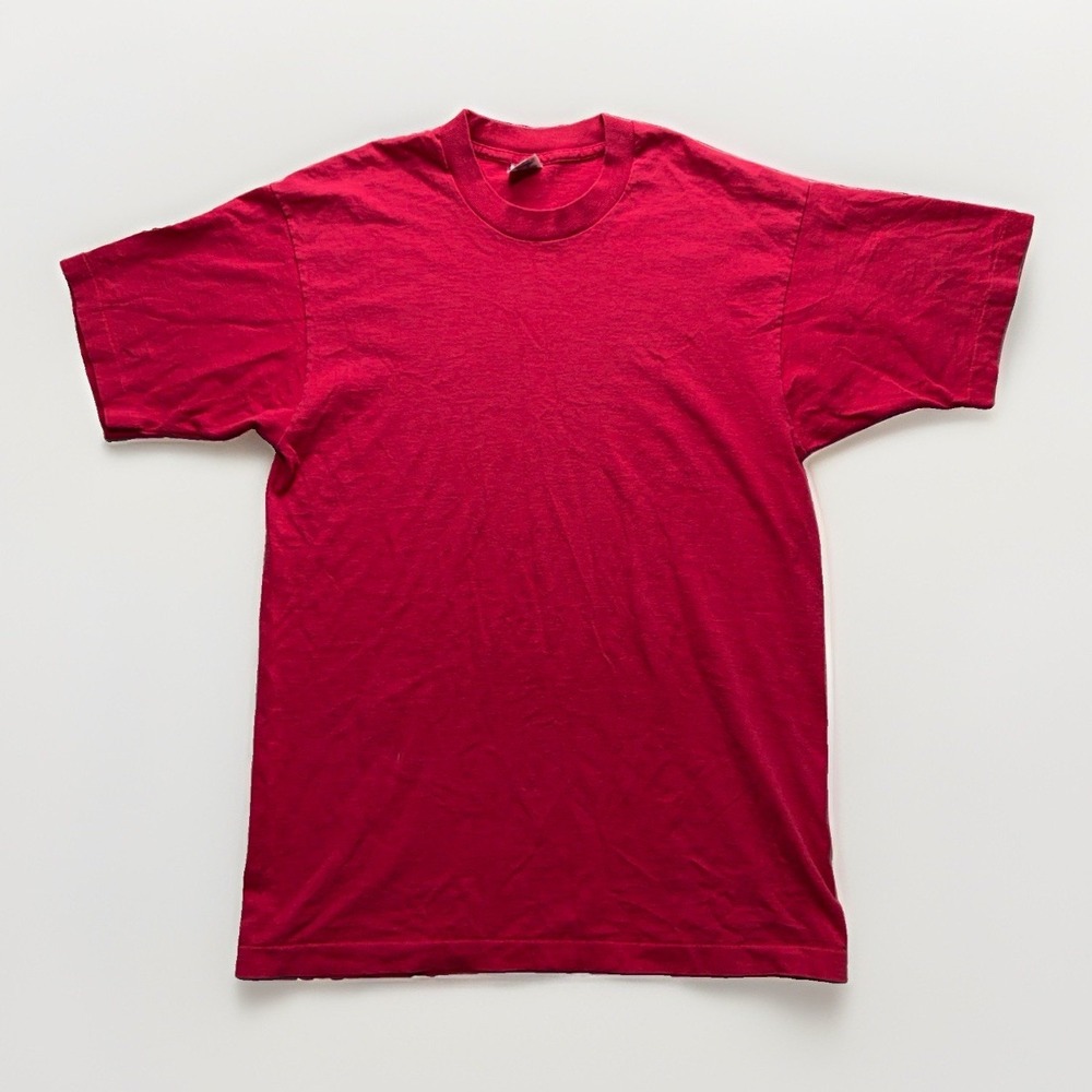 Vintage Fruit of the Loom T Shirt Mens L Red Blank Tee Single Stitch USA Made